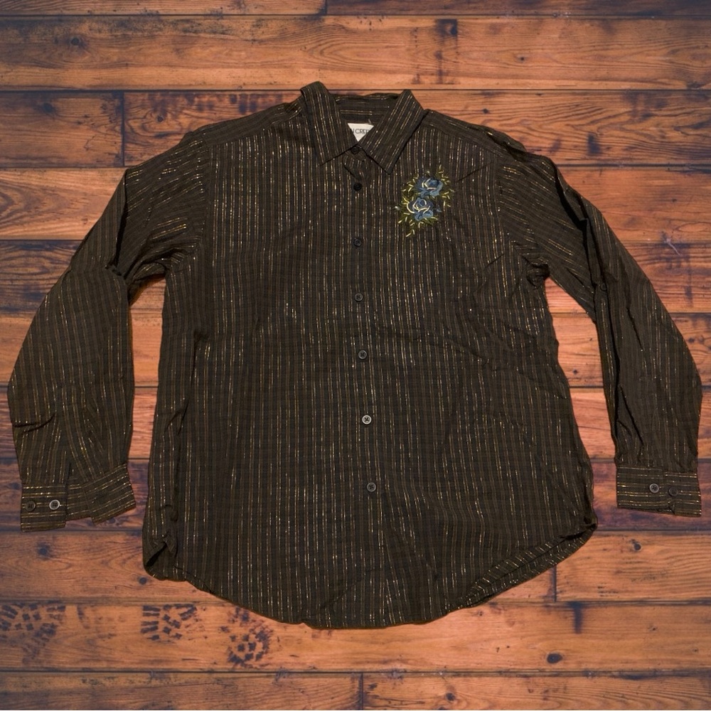 Cabin Creek Button Down Up Shirt Ladies Roses Floral Flannel Look Grandma